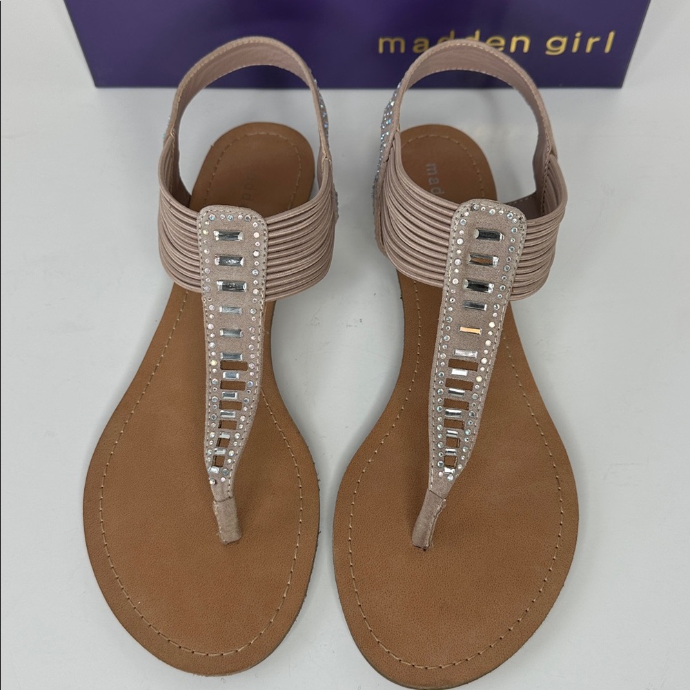 Madden Girl Women's Triixie T Strap Flat‎ Thong Sandals Size 10M Rhinestones